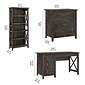 Bush Furniture Key West 54"W Computer Desk with File Cabinet and Bookcase, Dark Gray Hickory (KWS009GH)