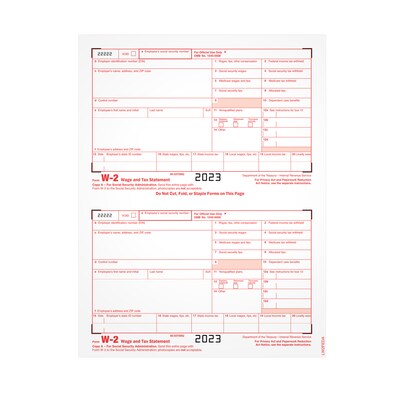 TOPS 2023 W-2 Tax Form, 1-Part, Copy A, 100/Pack (LW2FEDAW3)
