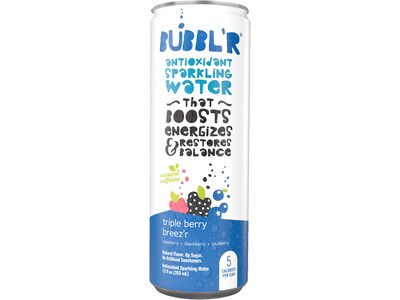 Bubblr Antioxidant Triple Berry Breezr Flavored Sparkling Water, 12 fl. oz., 12 Cans/Carton (02843