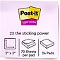 Post-it Recycled Super Sticky Notes, 3 x 3 in., 24 Pads, 70 Sheets/Pad, 2x the Sticking Power, Wanderlust Pastels Collection
