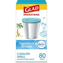 Glad Small Kitchen Drawstring Trash Bags, 4 Gallon, Blue, Febreze Beachside Breeze, 80/Box (79155)