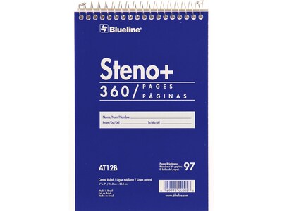 Blueline Steno+ Pad, 6 x 9, Pitman-Ruled, Blue, 180 Sheets/Pad (AT12B)