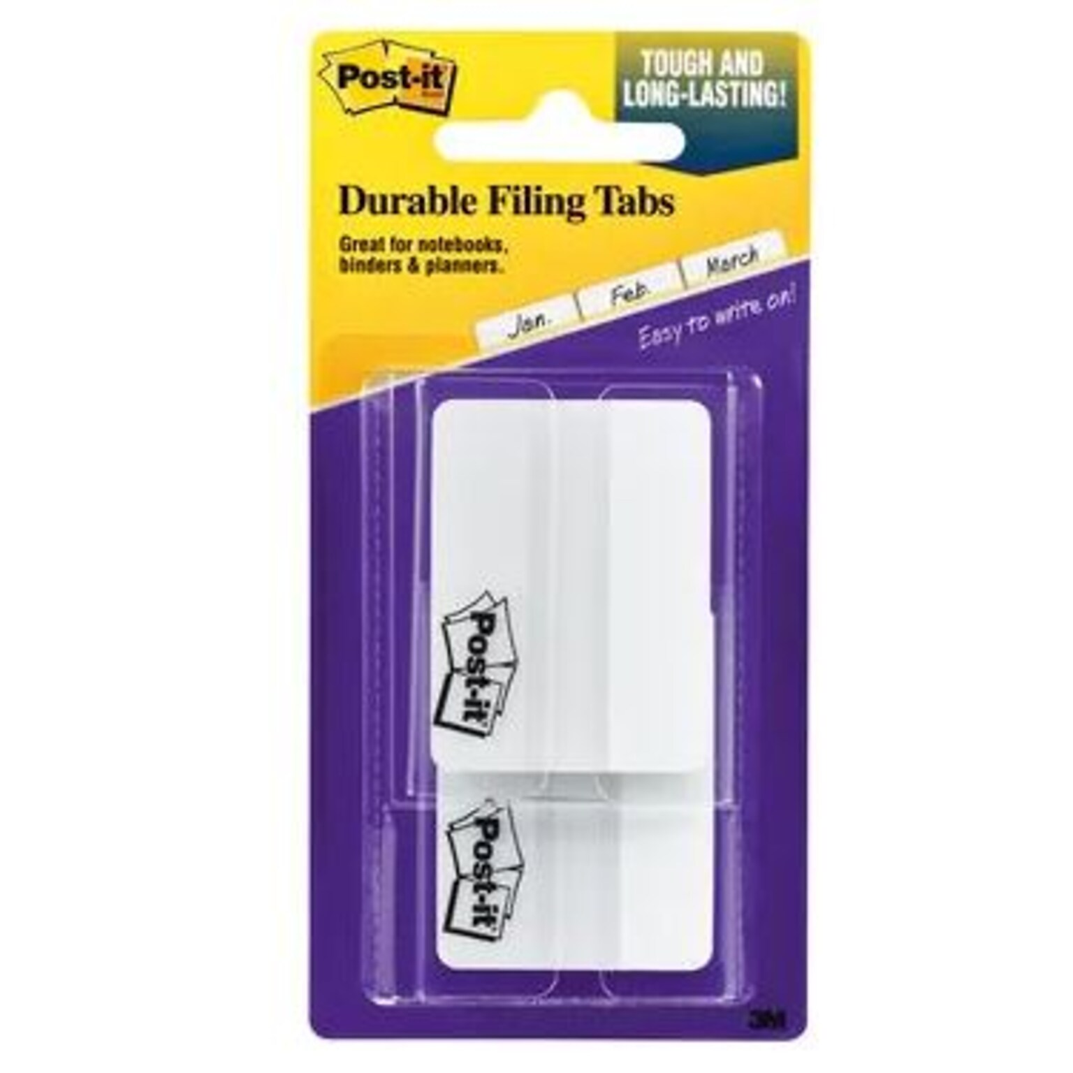 Post-it® Durable Tabs, 2 Wide., Solid, White, 50 Tabs/Pack (686F-50WH)