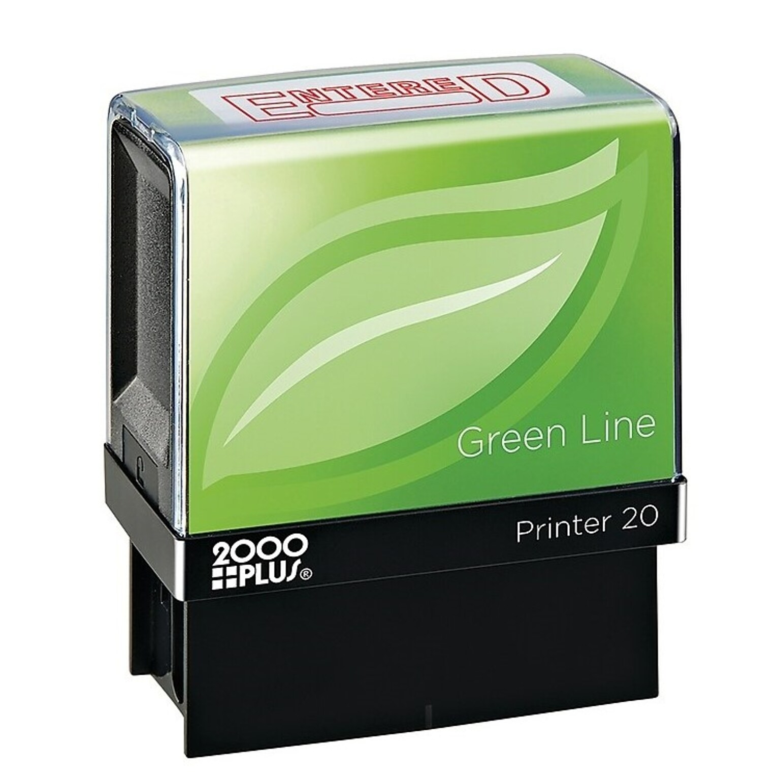 2000 Plus Green Line Pre-Inked Stamp, ENTERED, Red Ink (098368)
