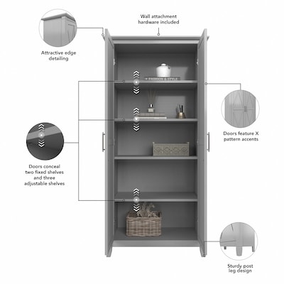 Bush Furniture Key West 66" Tall Storage Cabinet with Doors and 5 Shelves, Cape Cod Gray (KWS266CG-03)