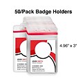 Staples Vertical Sealable ID Badge Holders, 5 x 3, Vinyl, Clear, 50/Pack (51923)