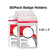 Staples Vertical Sealable ID Badge Holders, 5 x 3, Vinyl, Clear, 50/Pack (51923)