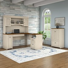 Bush Furniture Fairview 60W L Shaped Desk with Hutch and Storage Cabinet with File Drawer, Antique