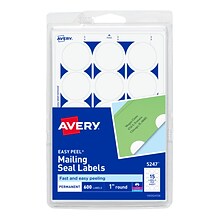 Avery Printable Laser/Inkjet Mailing Seals, 1 Diameter, White, 600 Labels Per Pack (13928/5247)