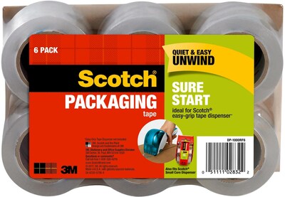 Scotch Sure Start Packing Tape, 1.88 x 25 yds., Clear, 6/Pack (DP1000RF6)