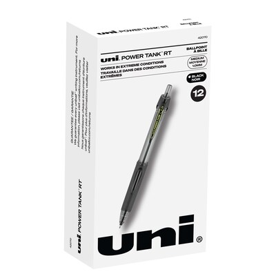 uni Power Tank RT Ballpoint Pens, Medium Point, 1.0mm, Black Ink, 12/Pack (42070)