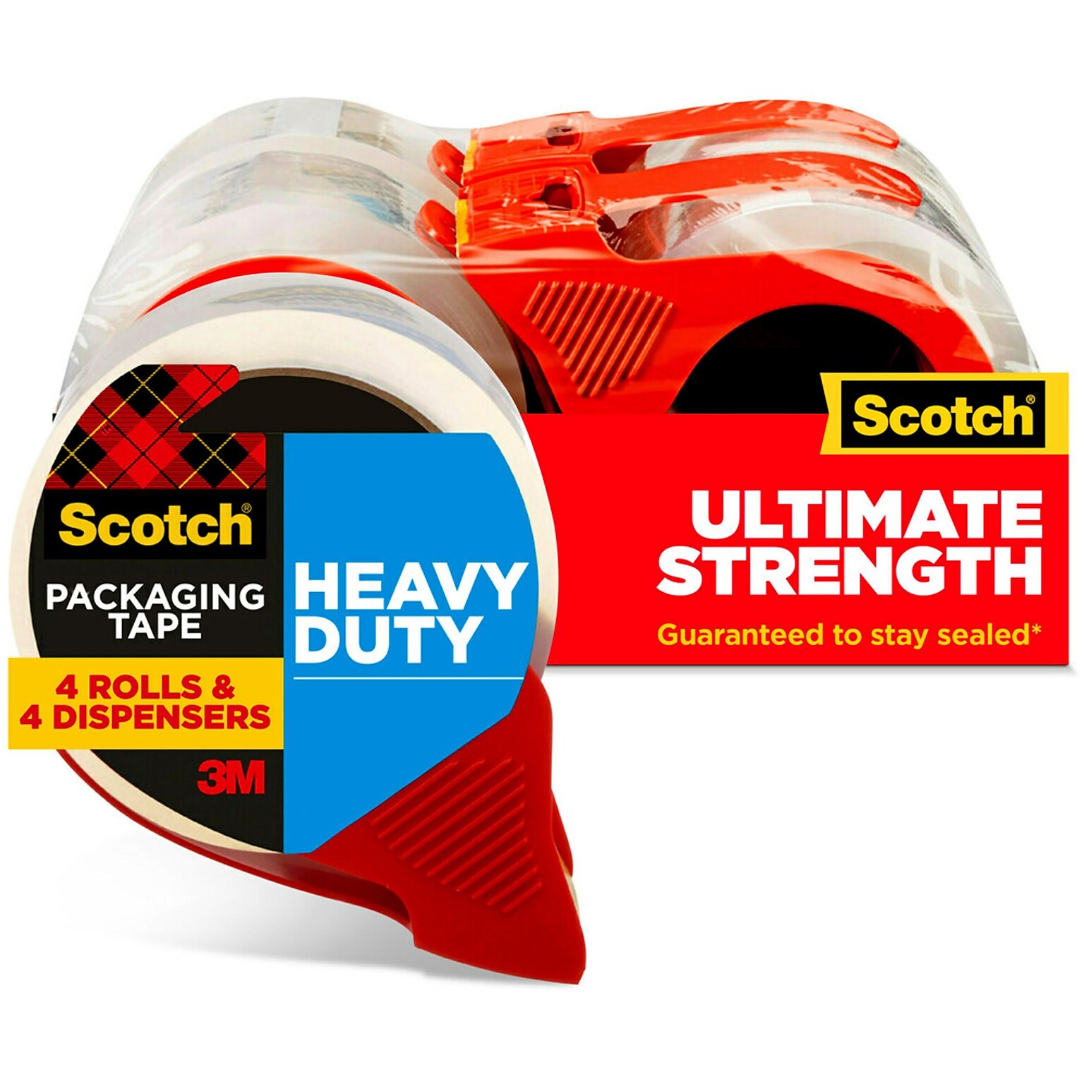 Scotch Heavy Duty Packing Tape with Dispenser, 1.88 x 54.6 yds., Clear, 4/Pack (3850-4RD)