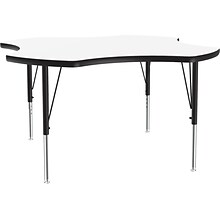 Correll 48 Clover-Shaped Activity Table, Height-Adjustable, Frosty White/Black (A48DE-CLO-80)