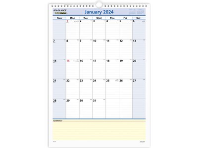 2024 AT-A-GLANCE QuickNotes 12 x 17 Monthly Wall Calendar, Blue/Yellow (PM52-28-24)