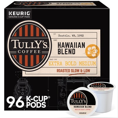 Tullys Hawaiian Blend Coffee Keurig® K-Cup® Pods, Medium Roast, 96/Carton (66064)