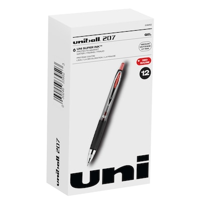 uniball 207 Retractable Gel Pens, Medium Point, 0.7mm, Red Ink, Dozen (33952)