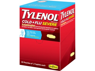 Tylenol Cold + Flu Severe Acetaminophen Caplet, 2/Pouch, 30 Pouches/Box (64568)