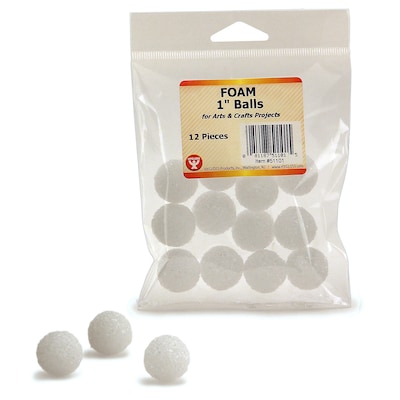 Hygloss Craft Foam Balls, 1 Inch, White, 12/Pack, 6 Packs (HYG51101-6)