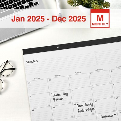 2025 Staples 22 x 17 Desk Pad Calendar, Black (ST12951-25)