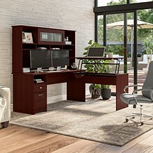 Bush Furniture Cabot 72W 3 Position L Shaped Sit to Stand Desk with Hutch, Harvest Cherry (CAB052HV