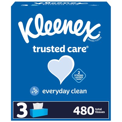 Kleenex Standard Facial Tissue, 2-Ply, 160 Sheets/Box, 3 Boxes/Pack (54303)
