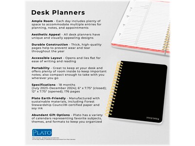 2024 Plato 6" x 7.75" Academic & Calendar Weekly Planner, Paperboard Cover, Black (9781975457396)