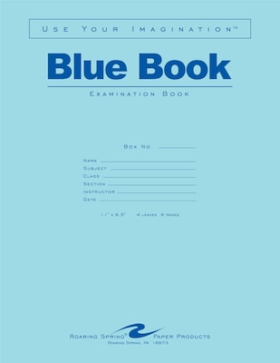 Roaring Spring Paper Products Exam Notebooks, 8.5 x 11, Wide Ruled, 4 Sheets, Blue, 600/Case (7751