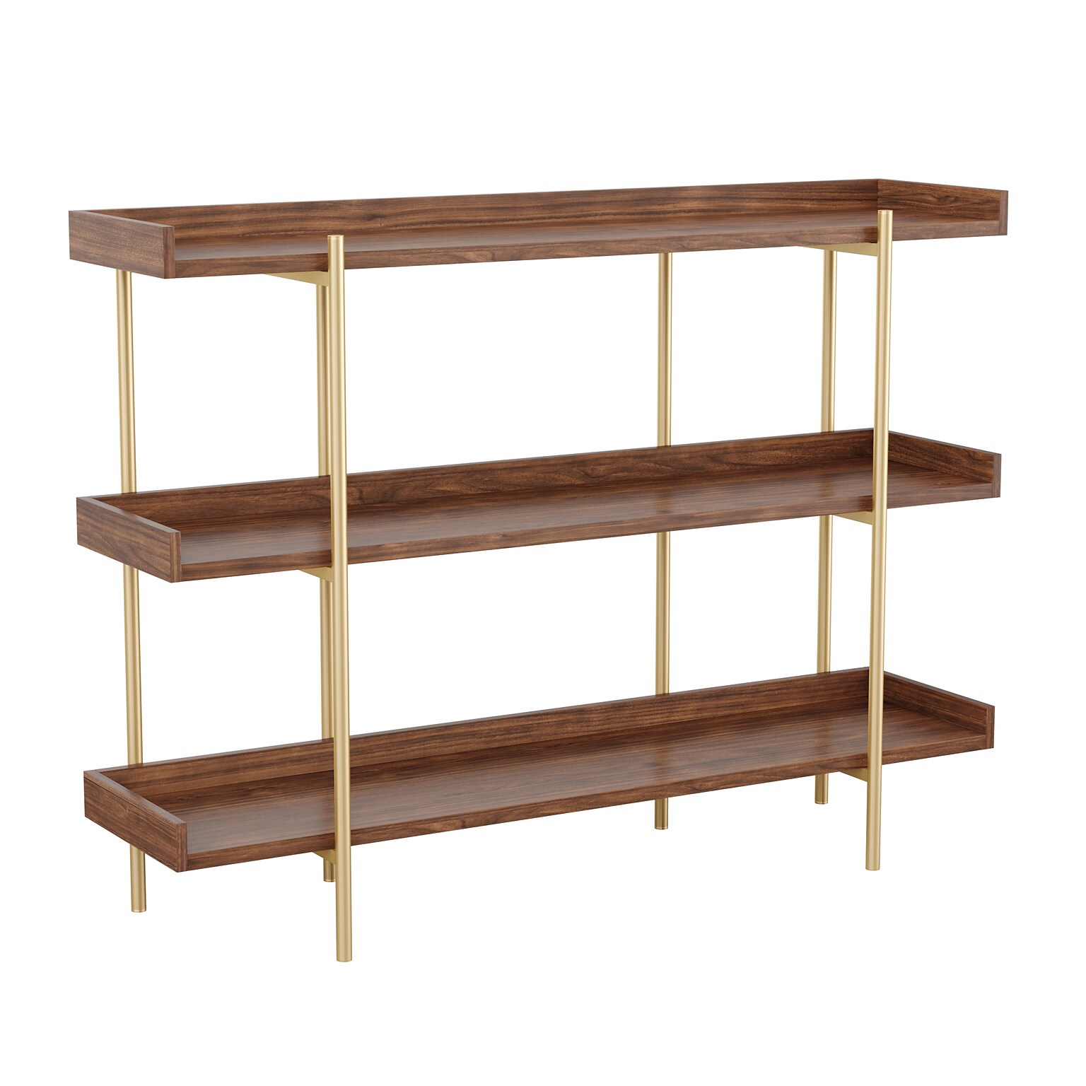 Martha Stewart Emmett 36 3-Shelf Bookcase, Walnut, Engineered Wood/Polished Brass Metal (JN2542B3BRGLD)