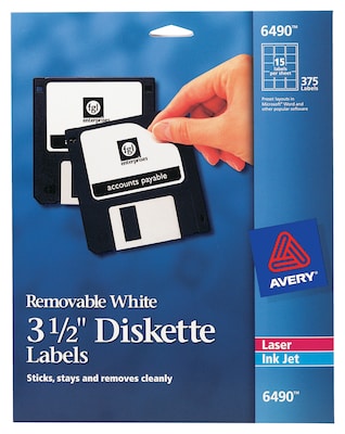Avery Laser/Inkjet Media Labels, 2 x 2-11/16, White, 15/Sheet, 25 Sheets/Pack (6490)