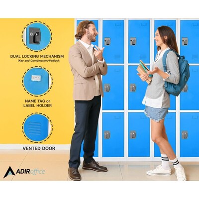 AdirOffice 72'' 3-Tier Key Lock Blue Steel Storage Locker,  4/Pack (629-203-BLU-4PK)