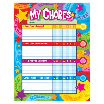 Trend Learning Praise Words n Stars 8.5 x 11 Chore Chart w/ Smiley Face Stickers, 25/Pack (T73130