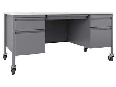 Hirsh 60W Double-Pedestal Mobile Teachers Desk, Platinum/White (22649)