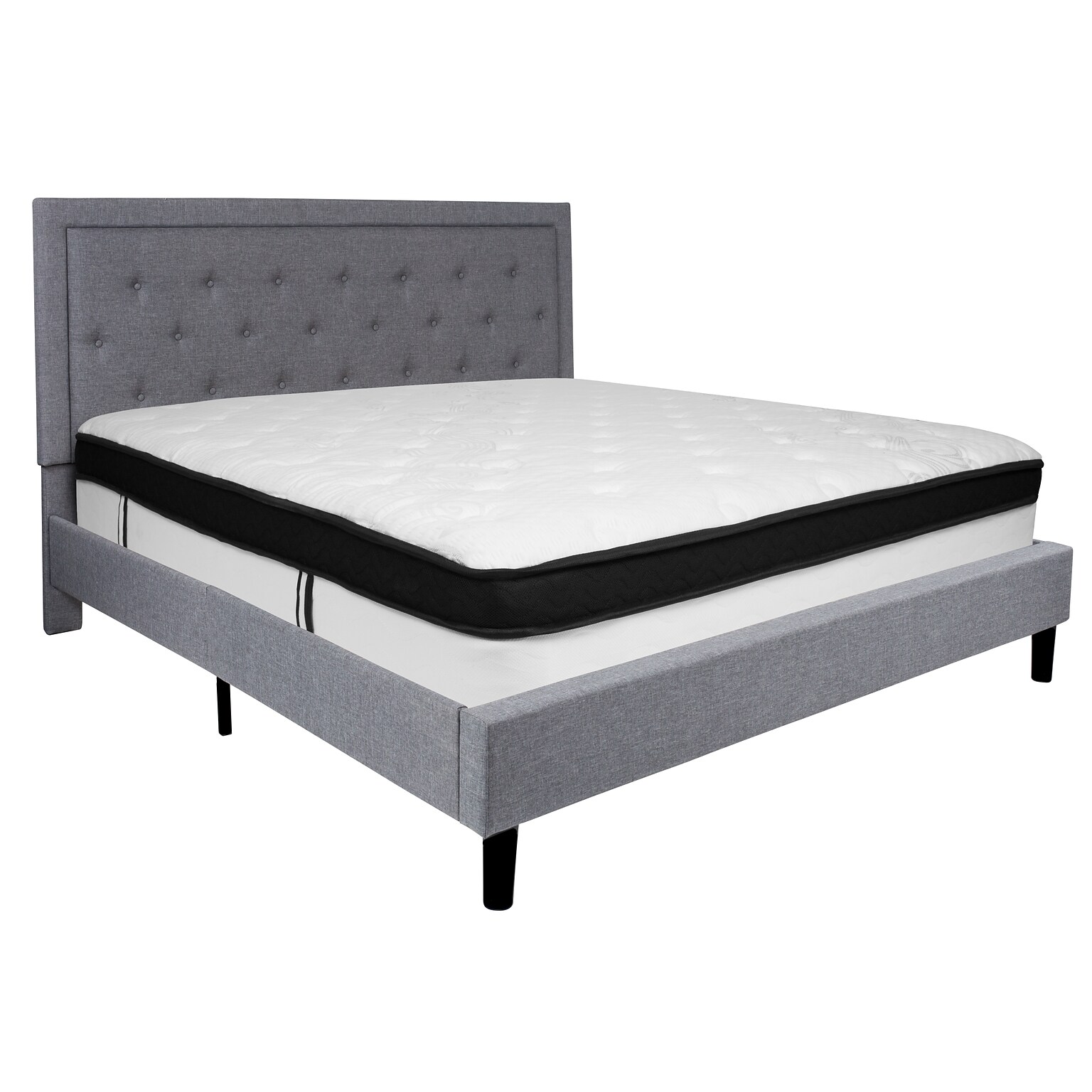Flash Furniture Roxbury Tufted Upholstered Platform Bed in Light Gray Fabric with Memory Foam Mattress, King (SLBMF28)