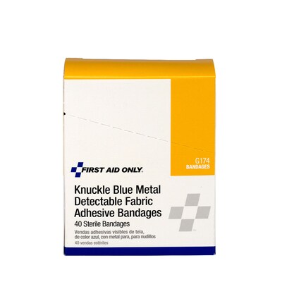 First Aid Only 1.5 x 3 Knuckle Metal Detectable Fabric Adhesive Bandages, 40/Box (G174)