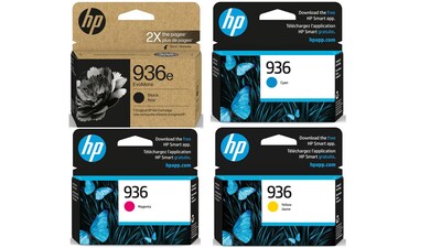 HP 936e Black High Yield and Cyan/Magenta/Yellow Standard Yield Ink Cartridge, 4/Pack