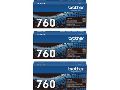 Brother TN760 Black High Yield Toner Cartridge, 3/Pack (TN760-3PKSTP)