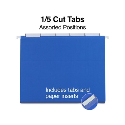 Staples® Hanging File Folders, 1/5-Cut Tab, Letter Size, Blue, 25/Box (ST163501-CC)