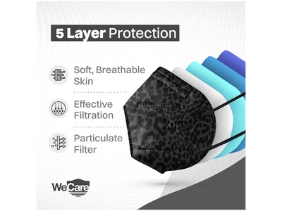 WeCare Leopard Print Disposable KN95 Fabric Face Masks, One Size, Assorted Colors, 20/Pack, 3 Packs/Carton (TBN203256)