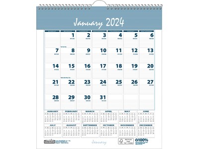 2024 House of Doolittle Bar Harbor 6 x 7 Monthly Wall Calendar, Wedgwood Blue/Gray (330-24)