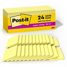 Post-it Super Sticky Notes, 3 x 3, Canary Collection, 90 Sheet/Pad, 24 Pads/Pack (65424SSCP)