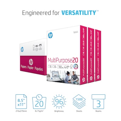 HP 8.5" x 11" Multipurpose Paper, 20 lbs., 96 Brightness, 1500 Sheets/Carton (112530)