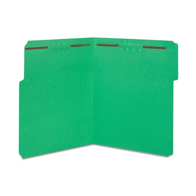 Quill Brand®  1/3-Cut Assorted 2-Fastener Folders, Letter, Green, 50/Box (7354GN)