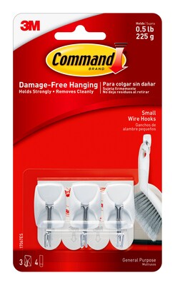 Command Small Wire Hooks, White, 3 Hooks (17067ES)