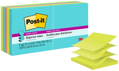 Post-it Super Sticky Pop-up Notes, 3 x 3, Supernova Neons Collection, 90 Sheet/Pad, 10 Pads/Pack (
