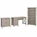 Bush Furniture Key West 54W Single Pedestal Desk with Lateral File and 5 Shelf Bookcase, Washed Gra