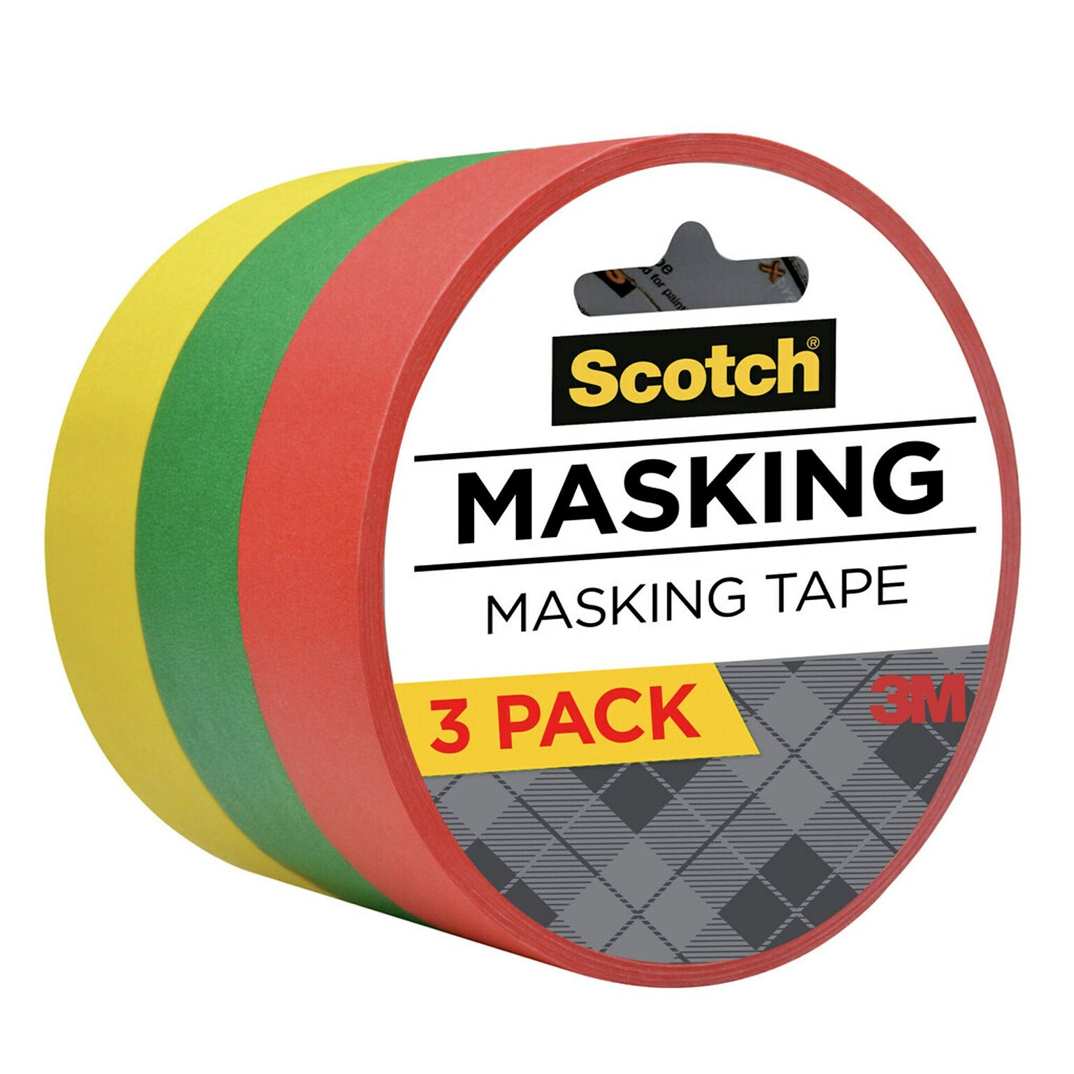 Scotch Expressions Light Masking Tape, 0.94 x 20 yds., Yellow/Green/Red, 3/Pack (3437-3PRM)