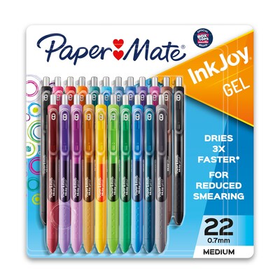 Paper Mate InkJoy Retractable Gel Pen, Medium Point, 0.7mm, Assorted Ink, 22/Pack (2062225)