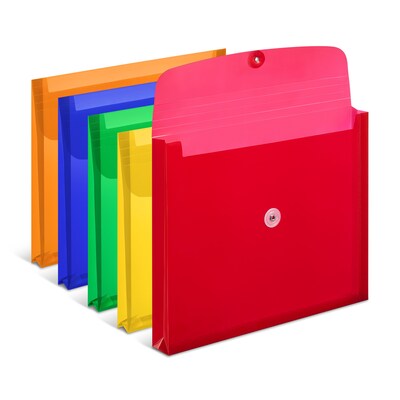 Staples Plastic Filing Envelopes with Button & String Closure, Letter Size, Assorted Colors, 5/Pack