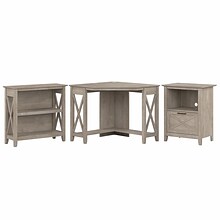 Bush Furniture Key West 34W Small Corner Desk with Bookcase and Lateral File Cabinet, Washed Gray (