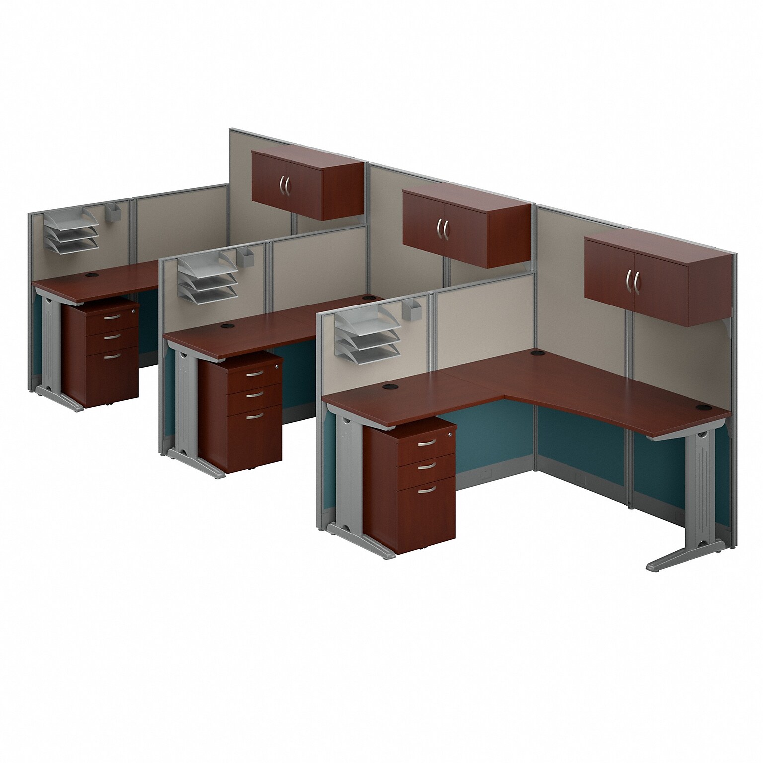 Bush Business Furniture Office in an Hour 63H x 193W 3 Person L-Shaped Cubicle Workstation, Hansen Cherry (OIAH006HC)
